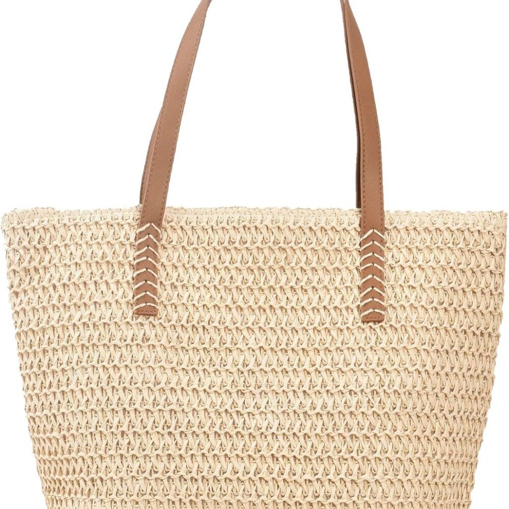 Large Straw Beach Bag for Womens, Straw Handbag Woven Tote Bag With Zipper Summe